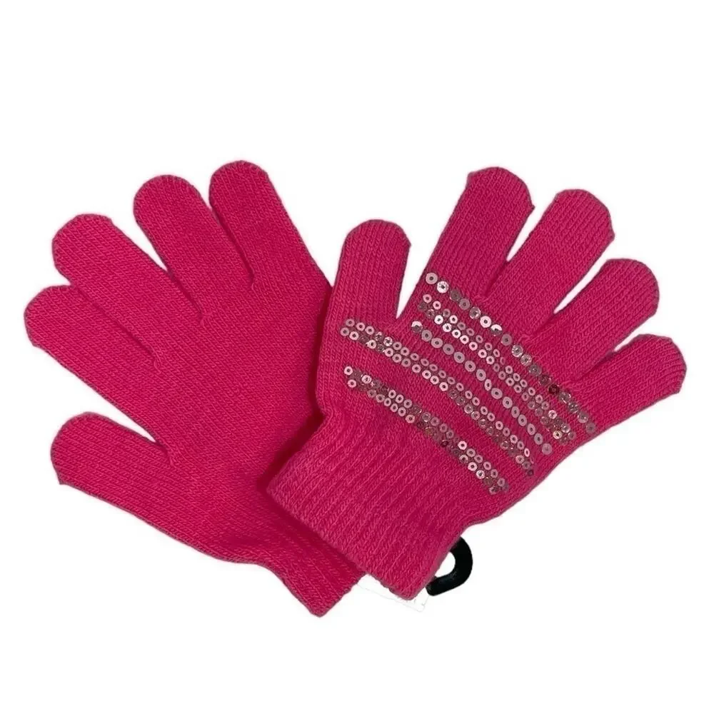 Pink Silver Sequins Winter Gloves